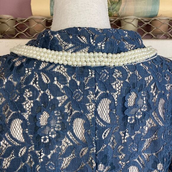 By Stella retro lace coquette evening coat w/ pearl edged collar& pockets, lined - Picture 7 of 13